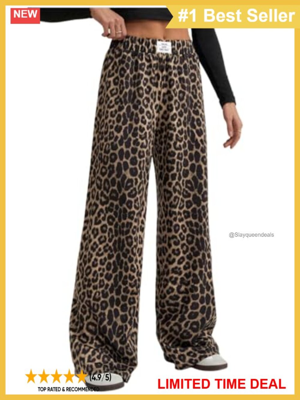 Tall Wide Leg Palazzo Trousers Elastic Waist Leopard Print Casual Lounge Pants